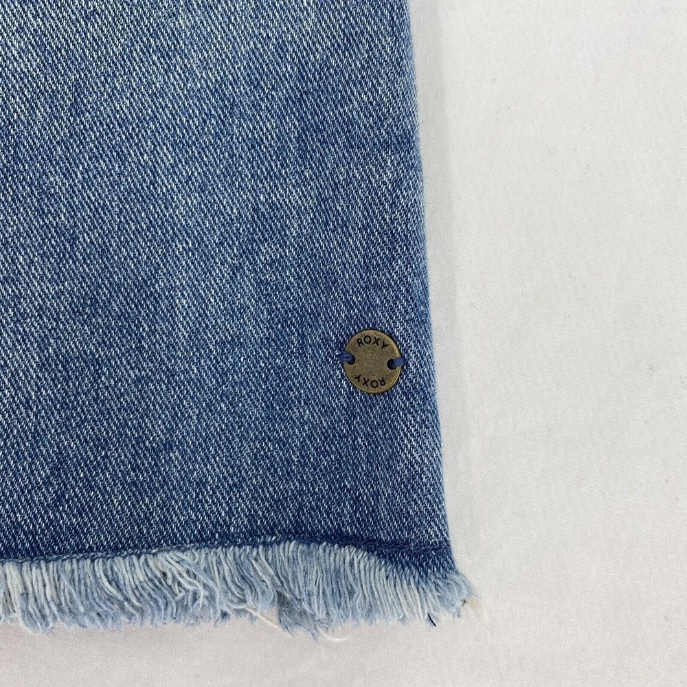 Roxy Java to Lombok Womens Size Small Denim Mini Skirt Blue Raw Hem Logo NEW - Picture 3 of 8